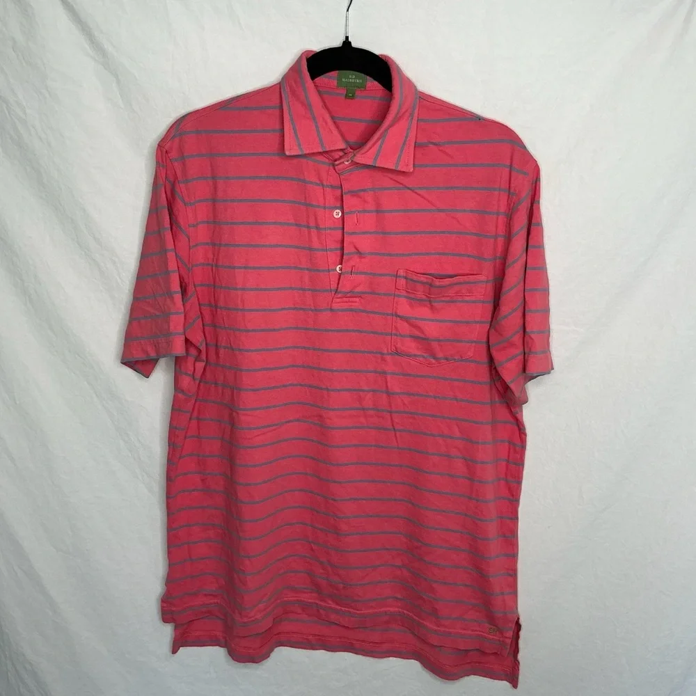 Sid Mashburn Polo Shirt Mens‎ Medium Short Sleeve Cotton Preppy Pink Stripe READ